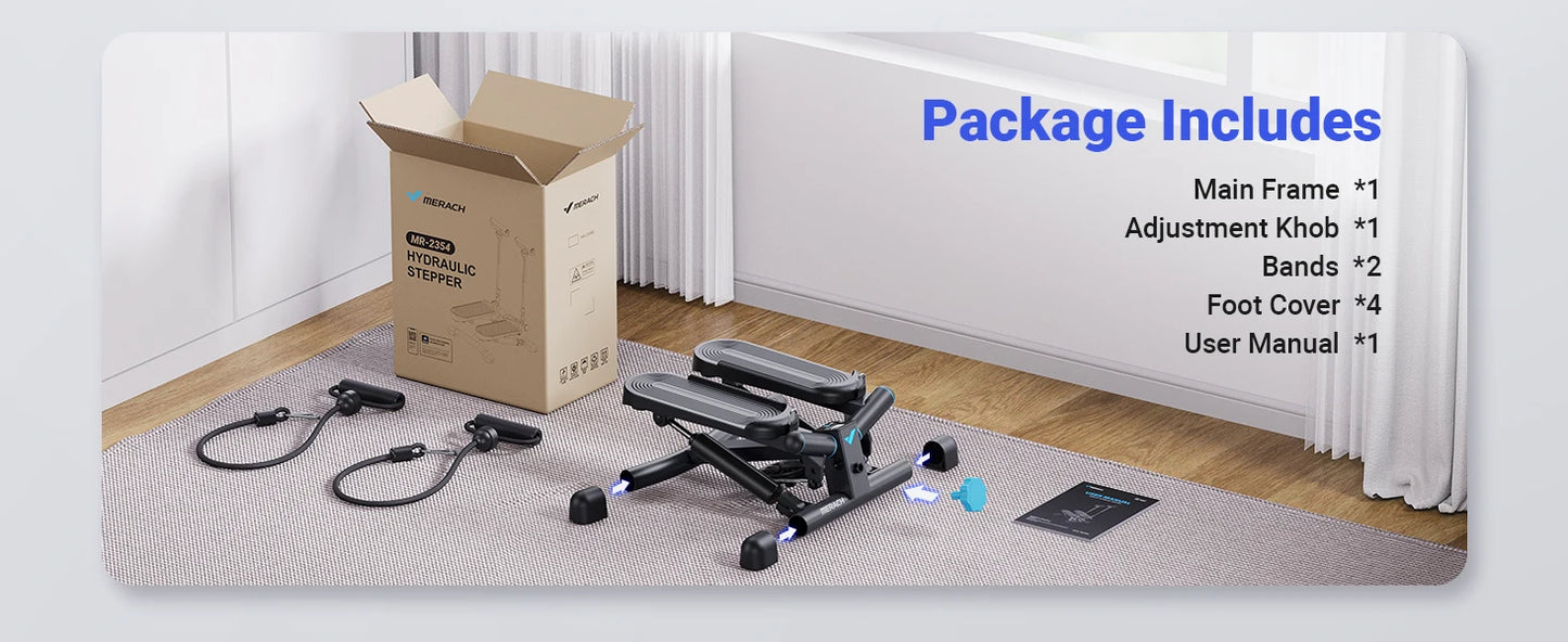 MERACH Mini Stepper for Exercise Twist Stair Stepper 330LBS Capacity Stepper Exercise Equipment with Resistance Band for Fitness