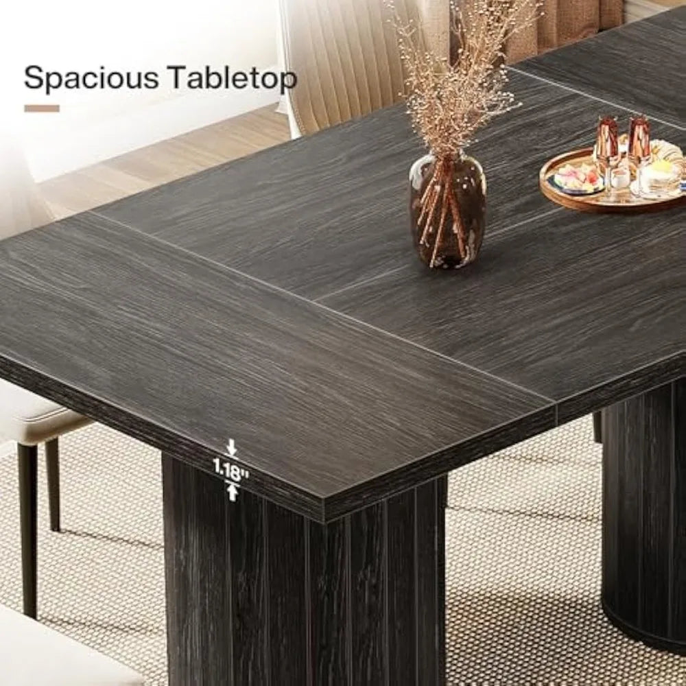 63" Rectangular Modern Dining Table for 6, Cylindrical Base Kitchen Table for Living Room