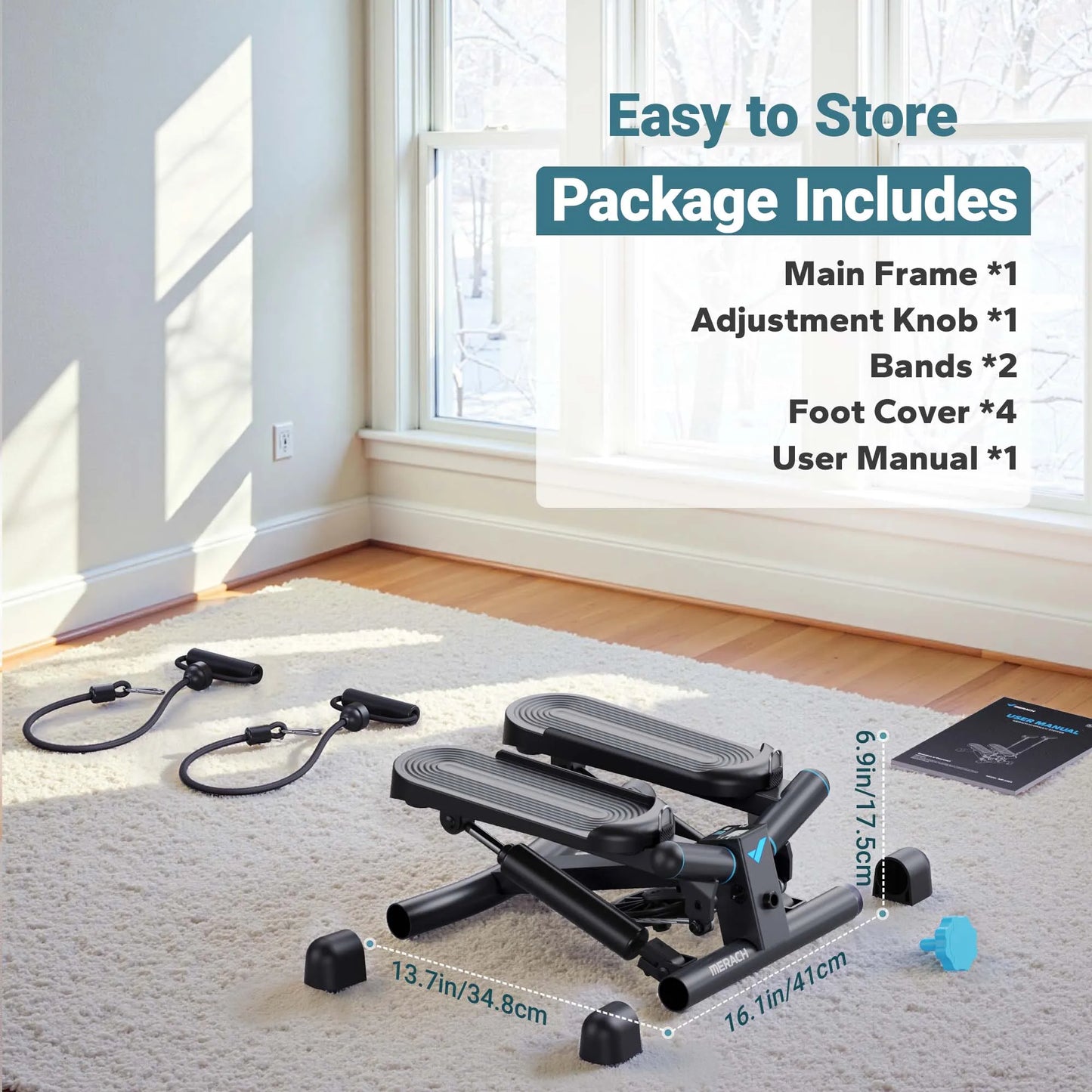 MERACH Mini Stepper for Exercise Twist Stair Stepper 330LBS Capacity Stepper Exercise Equipment with Resistance Band for Fitness