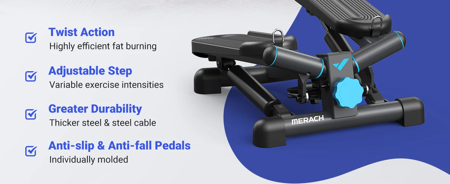 MERACH Mini Stepper for Exercise Twist Stair Stepper 330LBS Capacity Stepper Exercise Equipment with Resistance Band for Fitness