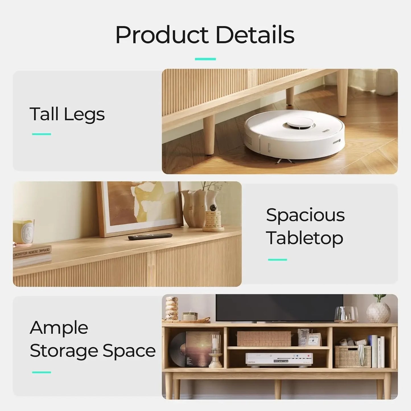 Fluted TV Stand for 75" TV, Mid-Century Modern 70" Entertainment Center with Sliding Tambour Door