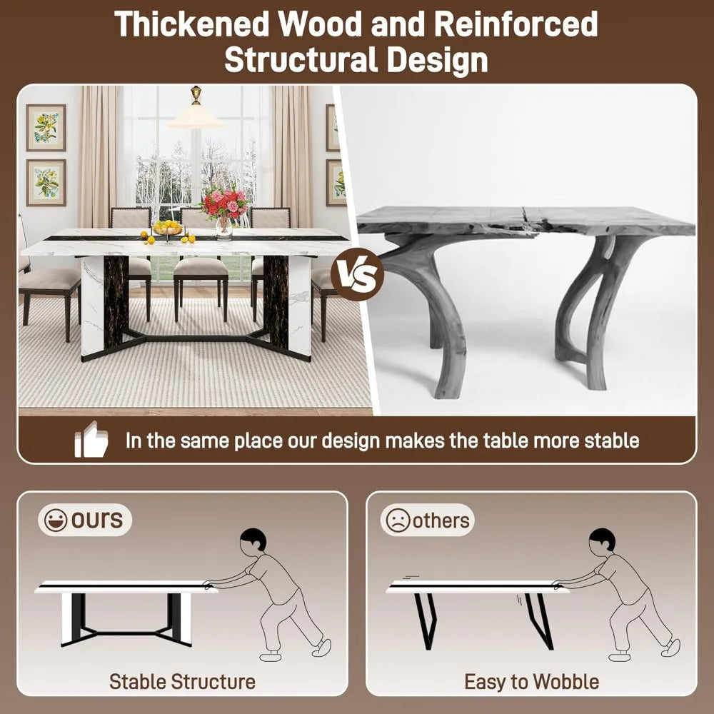 71 inch Dining Table for 4 5 6 | Modern Rectangular Kitchen Table W/Waterproof Wood Tabletop,Farmhouse Long Dining R