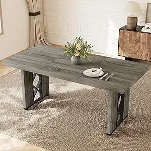 Space-Saving 7-Piece Dining Set for 6-8 People, 70.8 MDF Table with 6 Upholstered Chairs, Ideal for Kitchen and Breakfast Nook