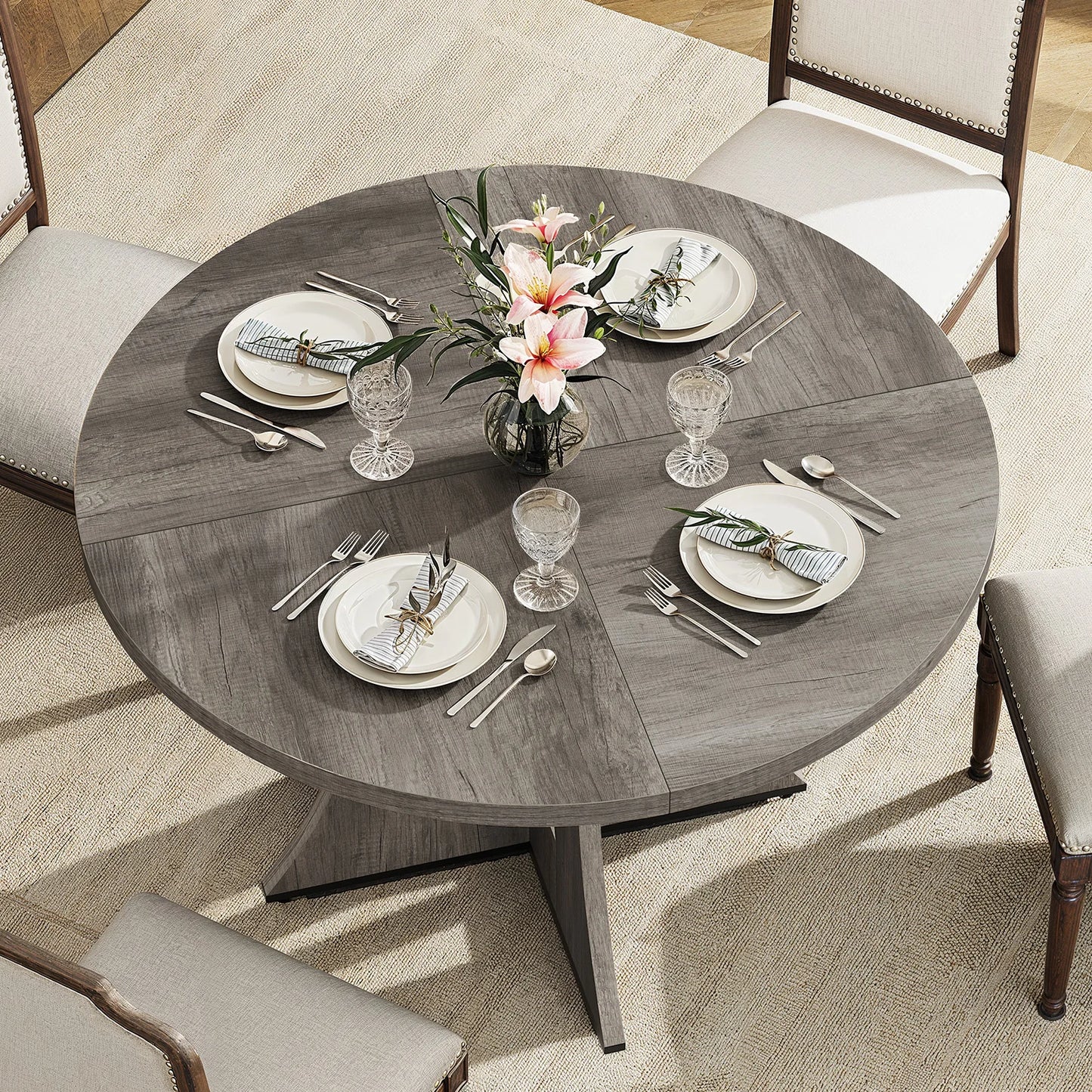47.2 inch Round Dining Table, Wood Kitchen Table  for 4-6 People, Small Circle Farmhouse Dinner Table for Dining Room, Restauran