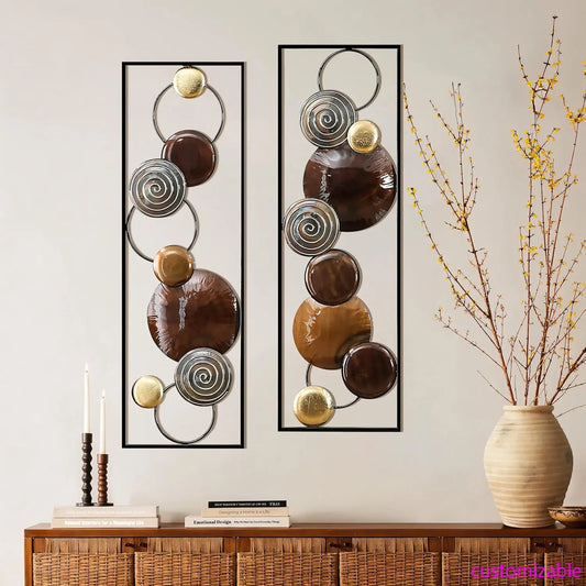 Metal Wall Art, 2 Pieces Abstract Wall Décor Brown Metal Decor, 36" x 12" Minimalist Sculptures Decor for Home
