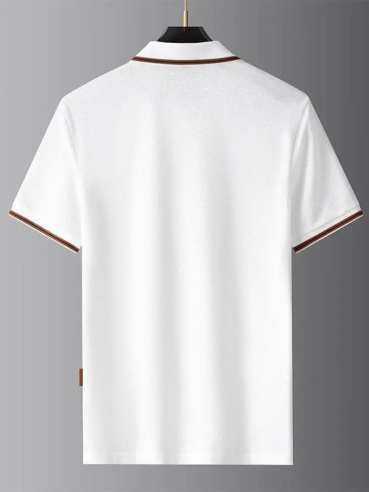 New Style Turn-down Collar Summer Casual Short-sleeve Men's Business Polo Collar Stylish Color-block Stripe T-shirt