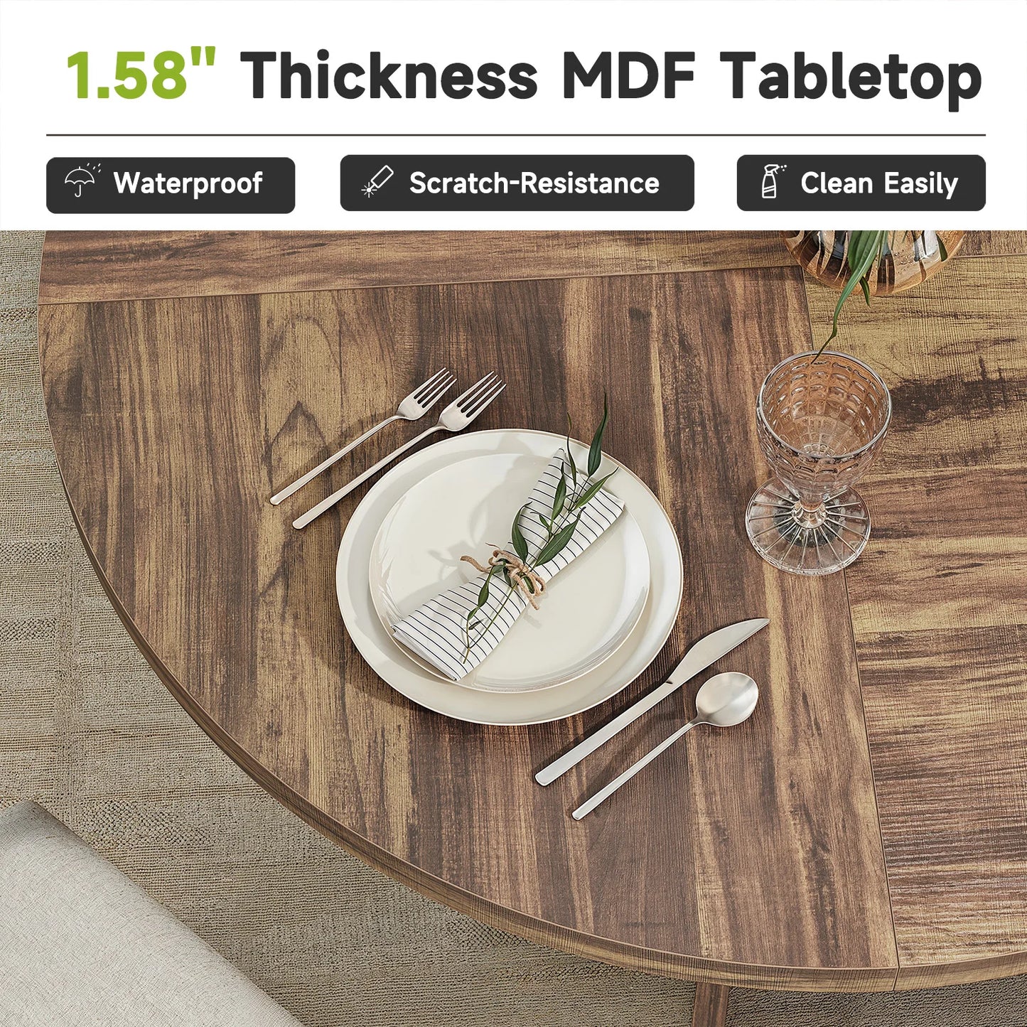 47.2 inch Round Dining Table, Wood Kitchen Table  for 4-6 People, Small Circle Farmhouse Dinner Table for Dining Room, Restauran