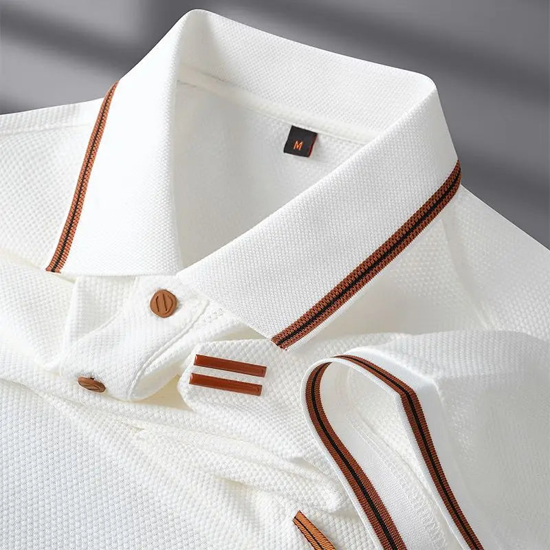 New Style Turn-down Collar Summer Casual Short-sleeve Men's Business Polo Collar Stylish Color-block Stripe T-shirt