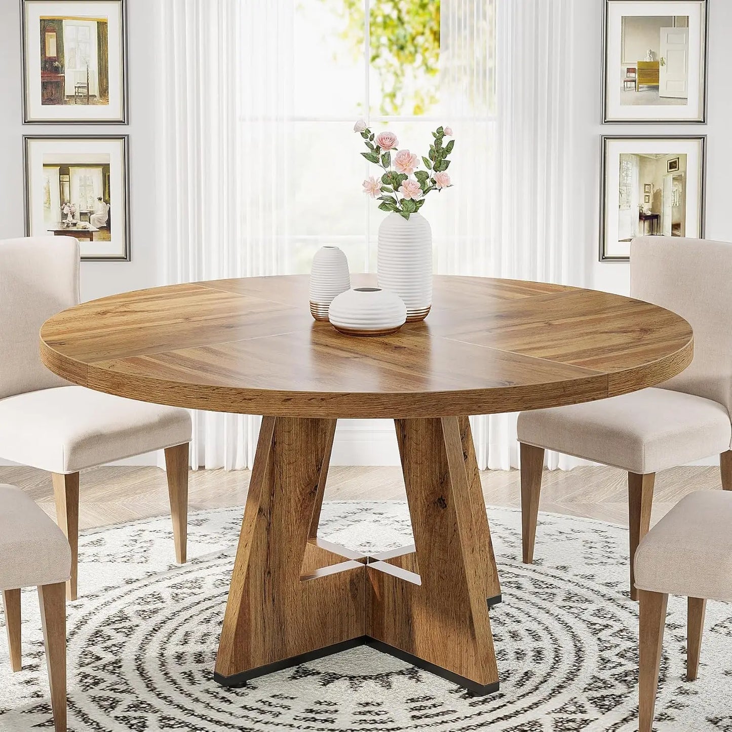 47 inch Round Dining Table Wood Kitchen Table for Dining Room, 47" Dinner Room Tables for 4-6, Farmhouse Accent