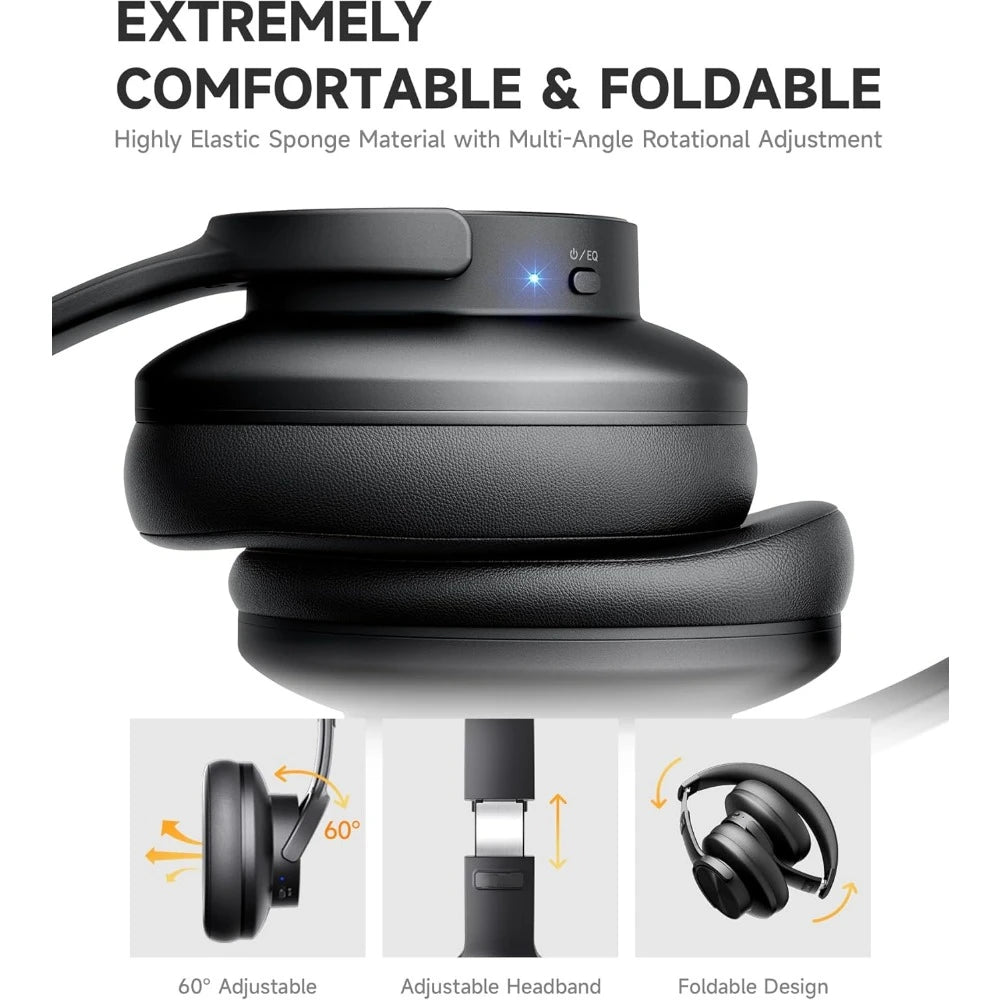 ‌Upgraded Bluetooth Headphones: 120H Playtime, 3 EQ Modes, Deep Bass, Mic - Comfortable Over-Ear for Home, Travel, Office