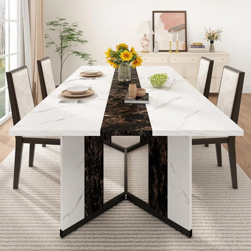 71 inch Dining Table for 4 5 6 | Modern Rectangular Kitchen Table W/Waterproof Wood Tabletop,Farmhouse Long Dining R