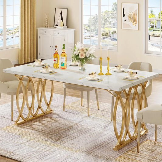 Modern Dining Table, 63" Large Kitchen Table for 4-6 People, Unique Dinner Table Kitchen & Dining Room Furniture wi
