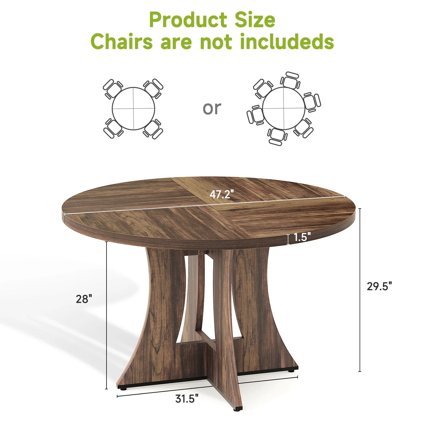 47.2 inch Round Dining Table, Wood Kitchen Table  for 4-6 People, Small Circle Farmhouse Dinner Table for Dining Room, Restauran