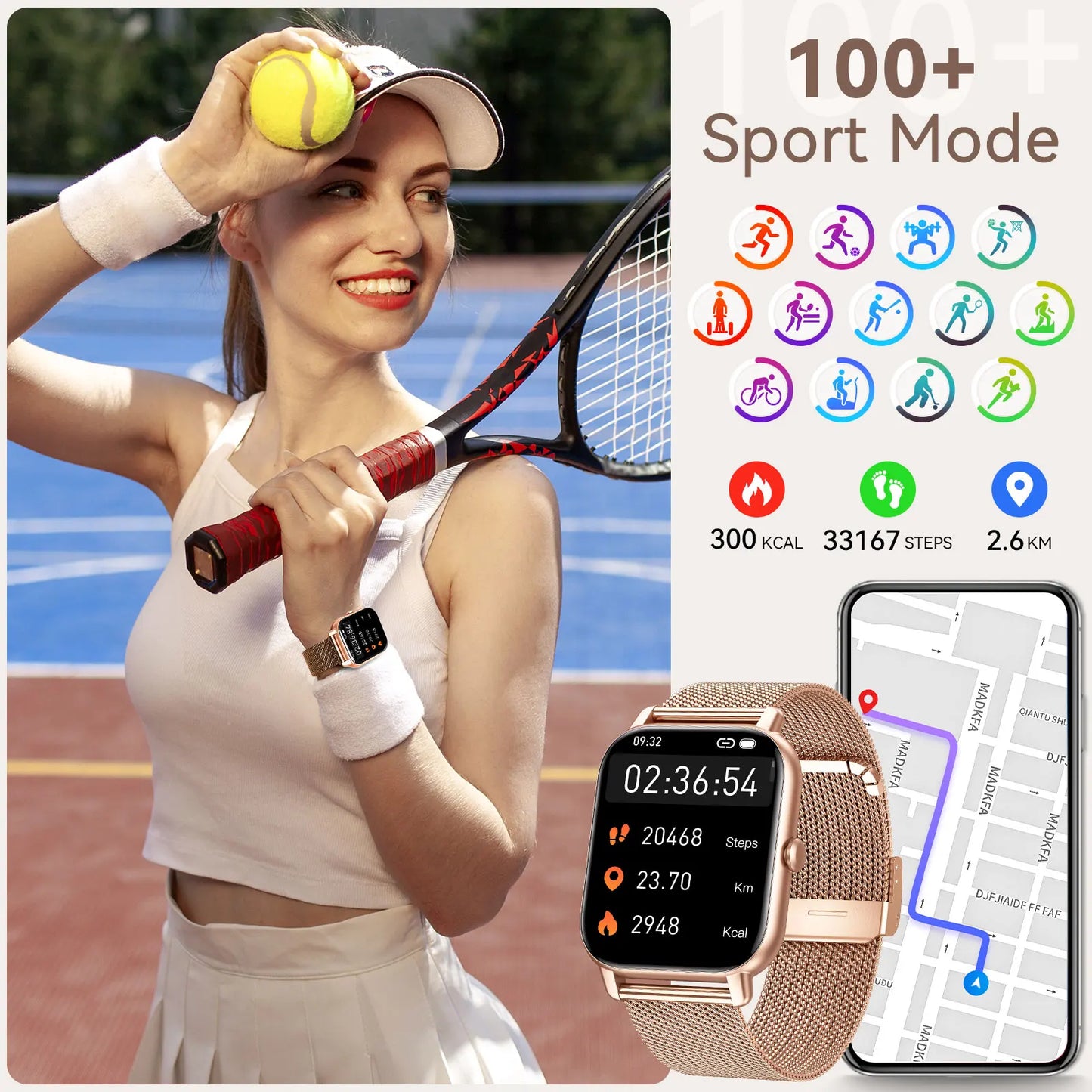 LaNikar New Smart Watch For Women P66D 1.85" TFT Health Monitoring IP68 Waterproof Bluetooth Call Multifunction Fitness Tracker