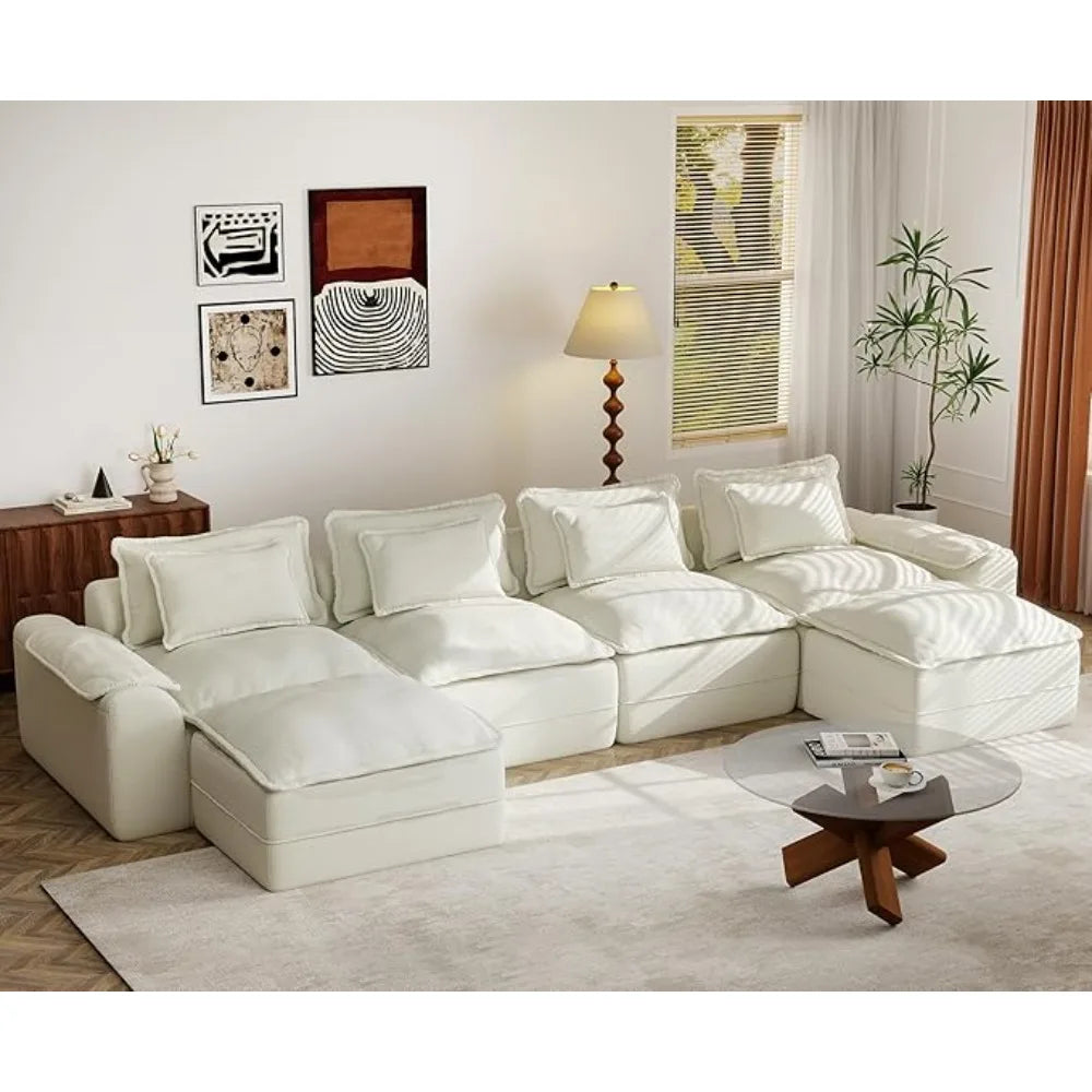 152" Cloud Modular Sectional – U-Shaped 4-Seater Couch with Ottomans, Deep Seat & Removable Cover for Living Room