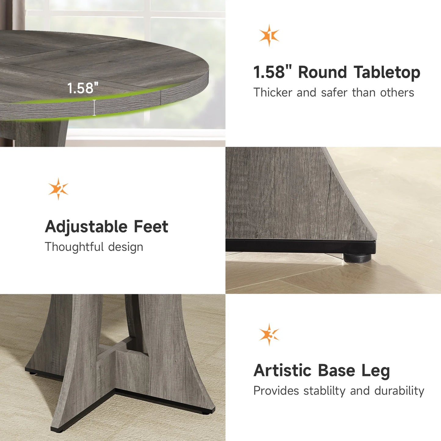 47.2 inch Round Dining Table, Wood Kitchen Table  for 4-6 People, Small Circle Farmhouse Dinner Table for Dining Room, Restauran