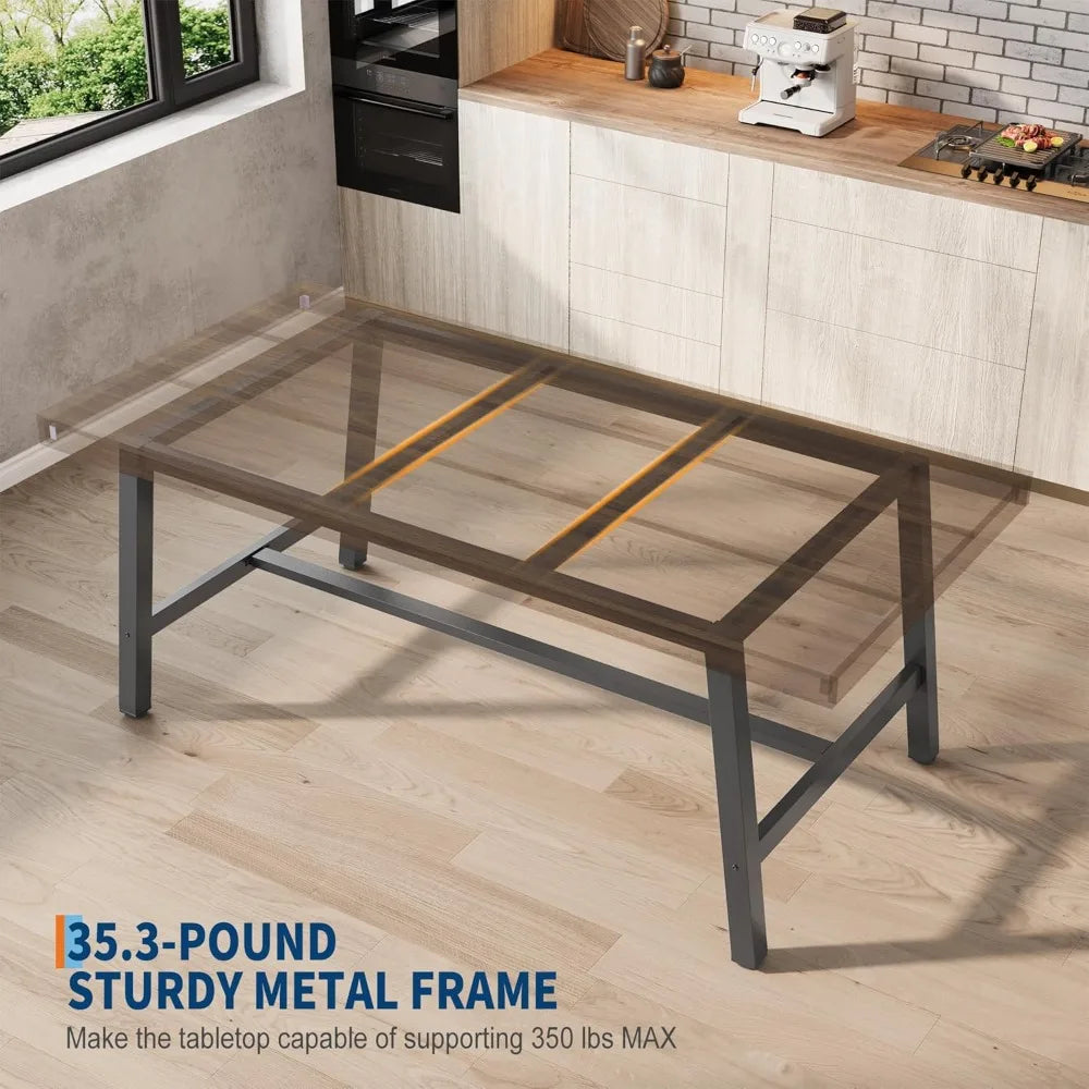 Industrial Dining Table for 6-8 People, 70.87 in Long Wooden Kitchen Table with Sturdy Metal Frame & Rustic Brown Finish