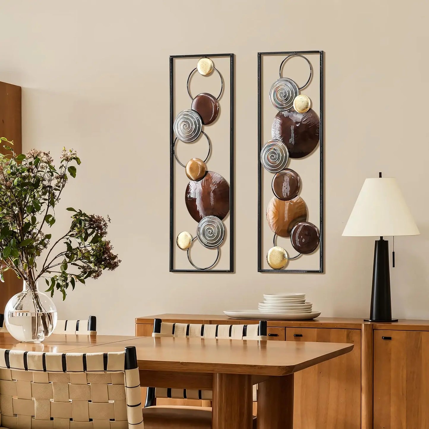 Metal Wall Art, 2 Pieces Abstract Wall Décor Brown Metal Decor, 36" x 12" Minimalist Sculptures Decor for Home