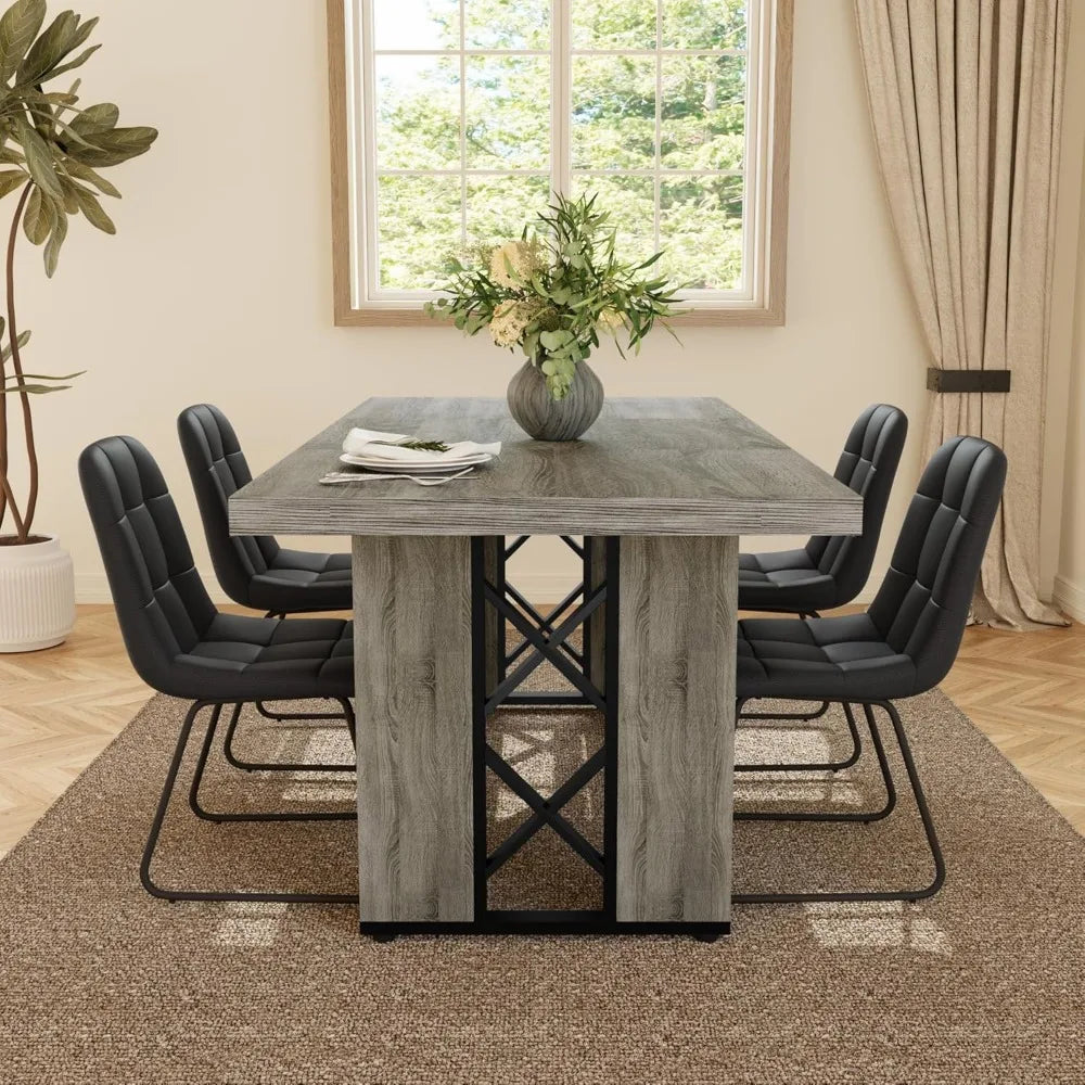 Space-Saving 7-Piece Dining Set for 6-8 People, 70.8 MDF Table with 6 Upholstered Chairs, Ideal for Kitchen and Breakfast Nook