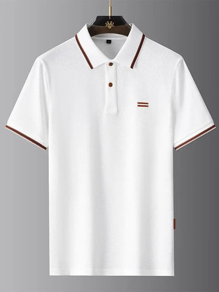 New Style Turn-down Collar Summer Casual Short-sleeve Men's Business Polo Collar Stylish Color-block Stripe T-shirt