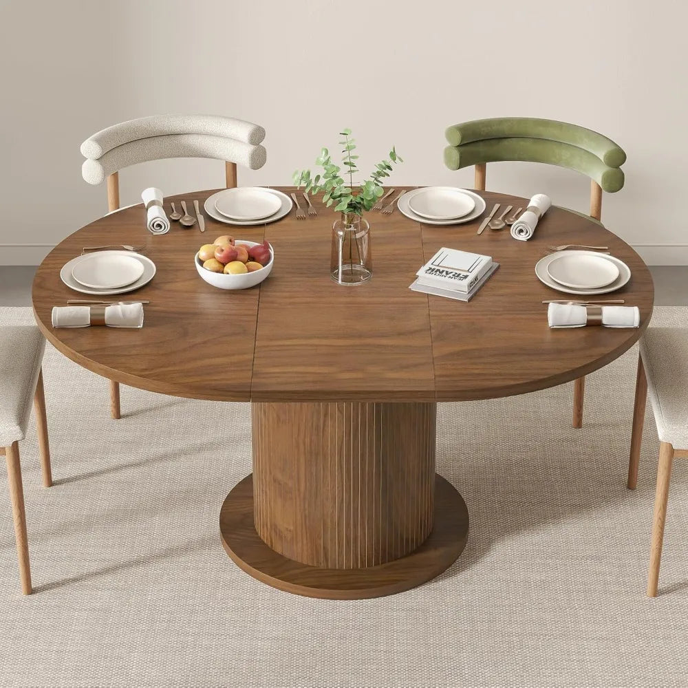 43.3 inch 59 inch Adjustable Size Round Dining Table for 4 6, Unique Design Modern Farmhouse Kitchen Table, Circle Dining Tables