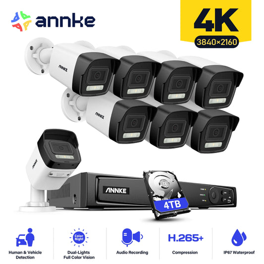 ANNKE 8CH 4K Ultra HD POE Network Video Security System 8MP H.265+ NVR With 8pcs 8MP 30m EXIR Night Vision Outdoor IP Camera
