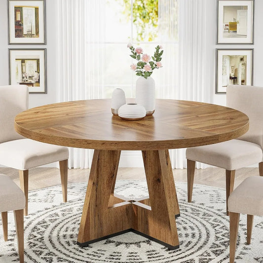 47 inch Round Dining Table Wood Kitchen Table for Dining Room, 47" Dinner Room Tables for 4-6, Farmhouse Accent