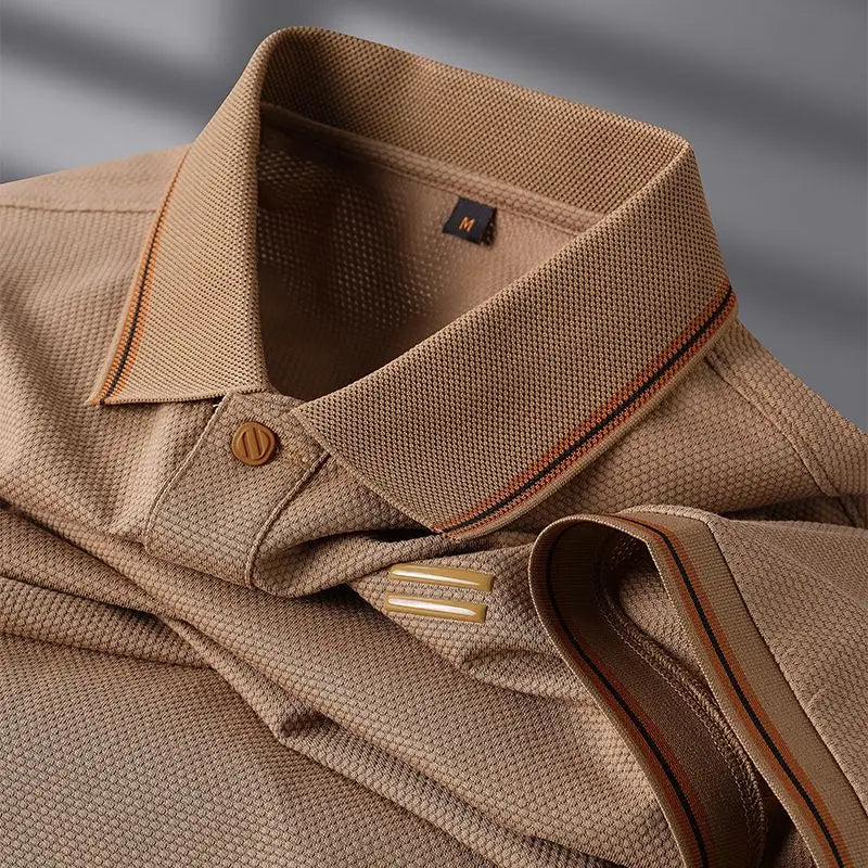 New Style Turn-down Collar Summer Casual Short-sleeve Men's Business Polo Collar Stylish Color-block Stripe T-shirt