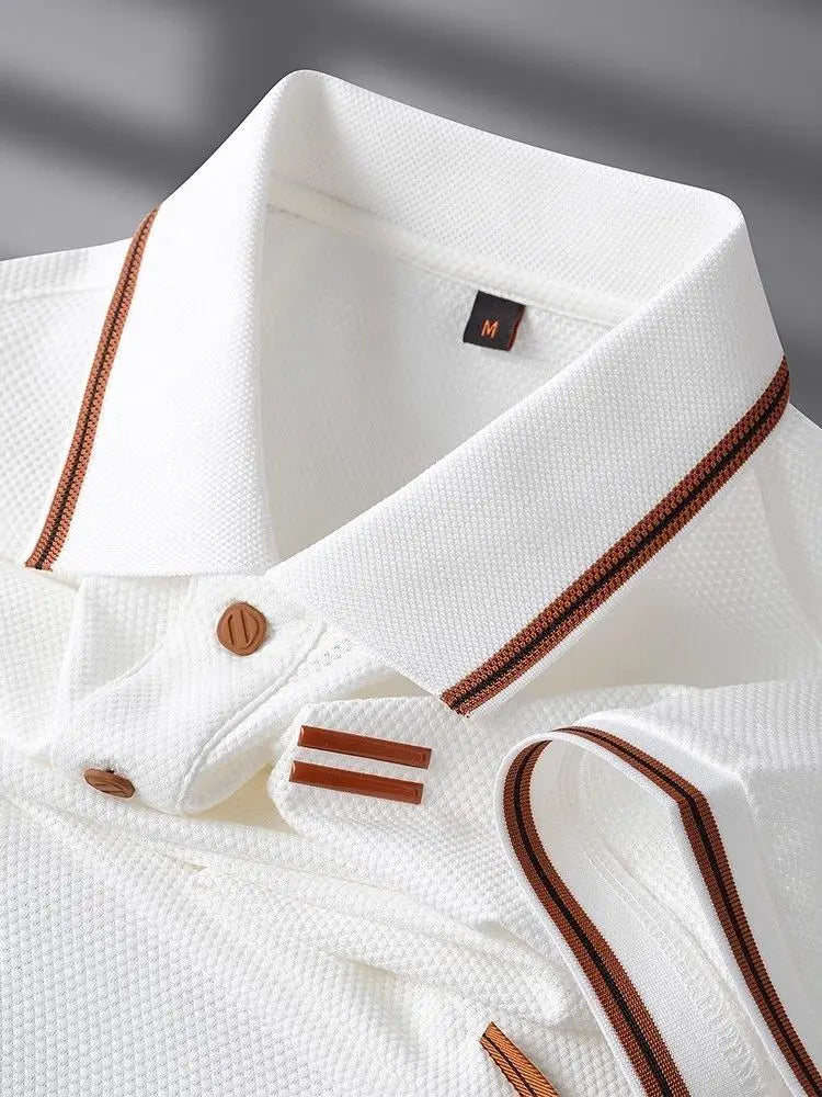 New Style Turn-down Collar Summer Casual Short-sleeve Men's Business Polo Collar Stylish Color-block Stripe T-shirt