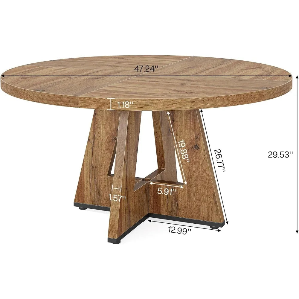 47 inch Round Dining Table Wood Kitchen Table for Dining Room, 47" Dinner Room Tables for 4-6, Farmhouse Accent