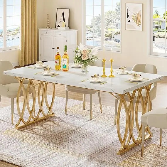 Modern Dining Table, 63" Large Kitchen Table for 4-6 People, Unique Dinner Table Kitchen & Dining Room Furniture wi