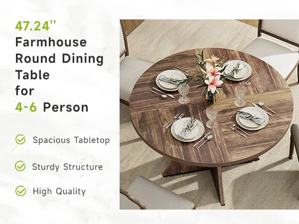 47.2 inch Round Dining Table, Wood Kitchen Table  for 4-6 People, Small Circle Farmhouse Dinner Table for Dining Room, Restauran