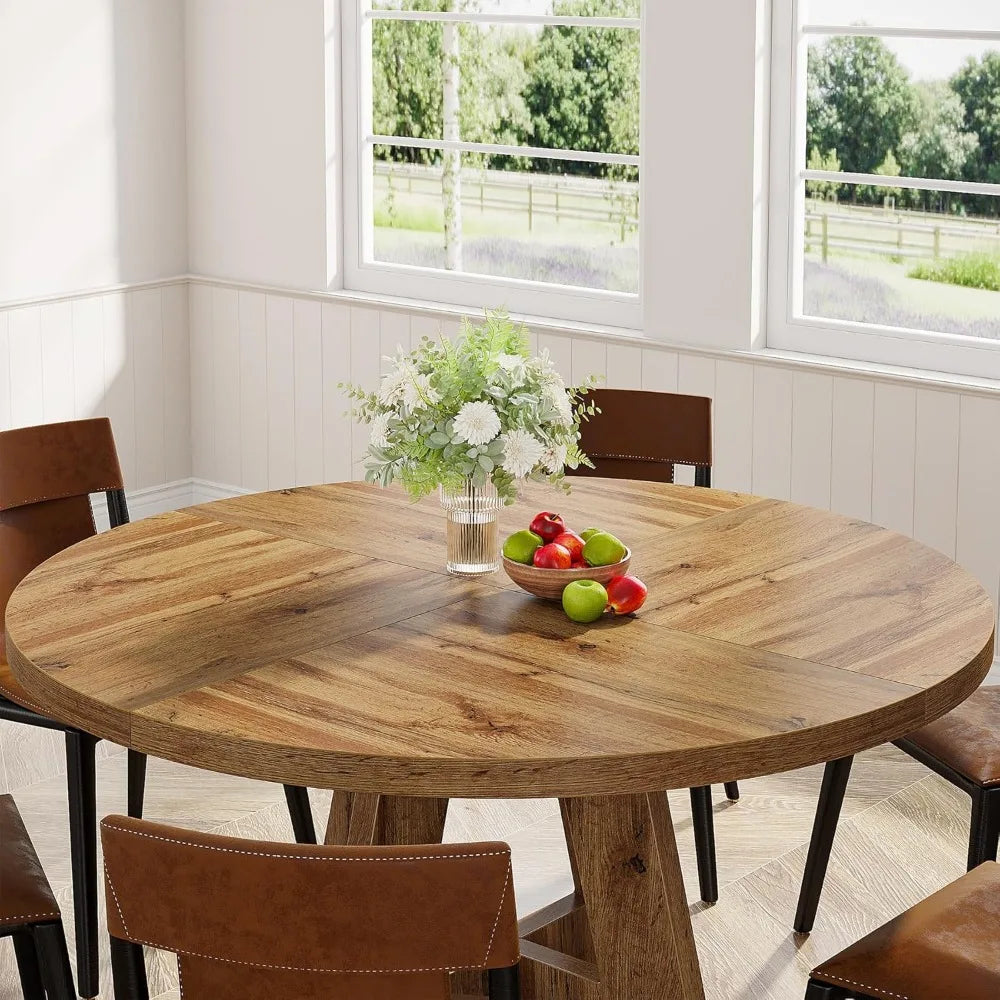 47 inch Round Dining Table Wood Kitchen Table for Dining Room, 47" Dinner Room Tables for 4-6, Farmhouse Accent