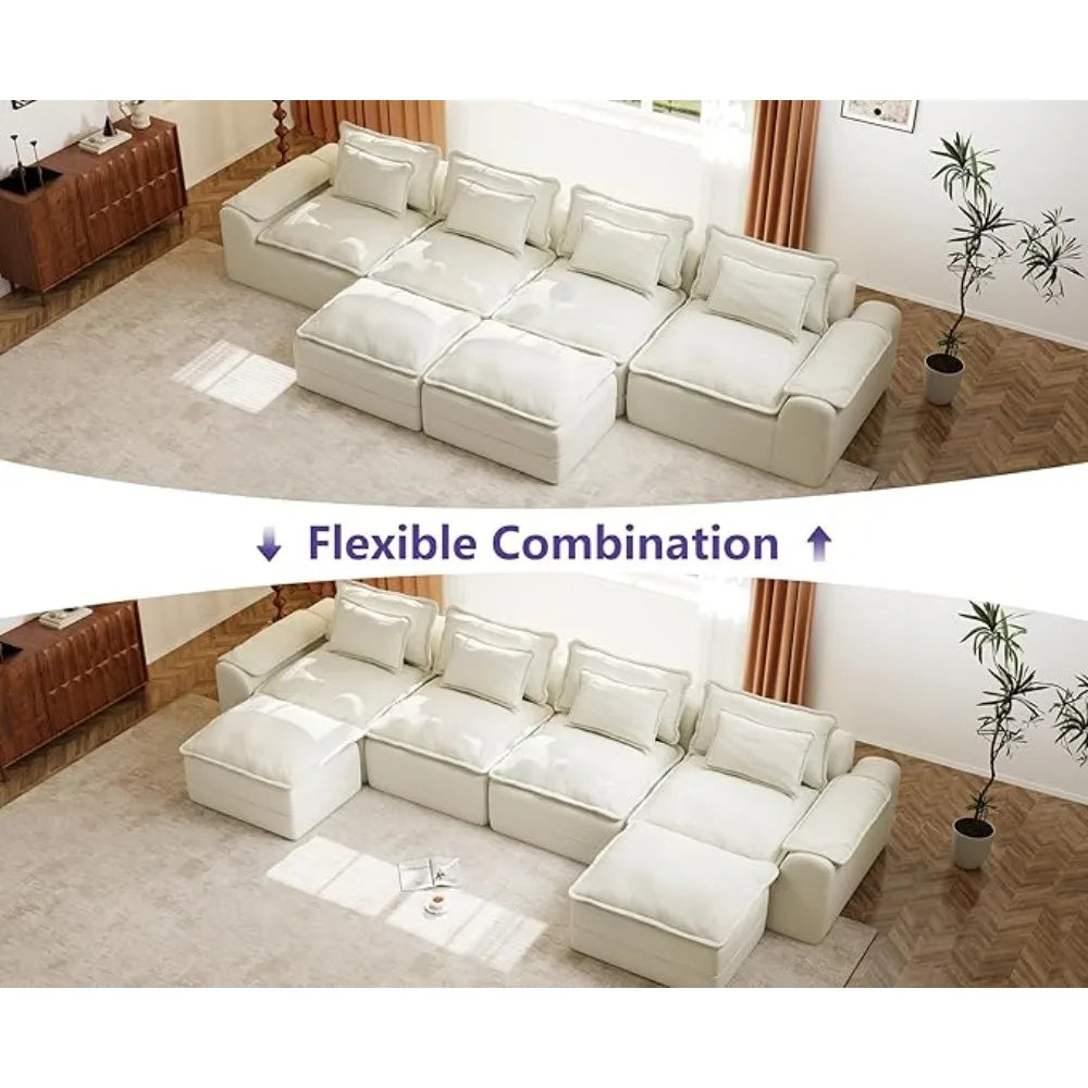 152" Cloud Modular Sectional – U-Shaped 4-Seater Couch with Ottomans, Deep Seat & Removable Cover for Living Room