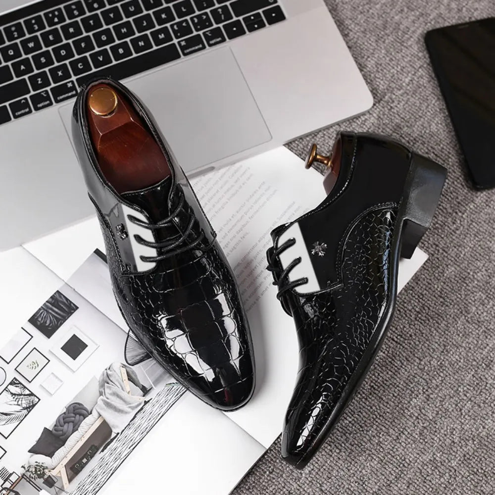Men's Dress Shoes Cracked Stripe Classic Formal Business Oxford Shoes Casual Lace Up Mens Derbys Shoes