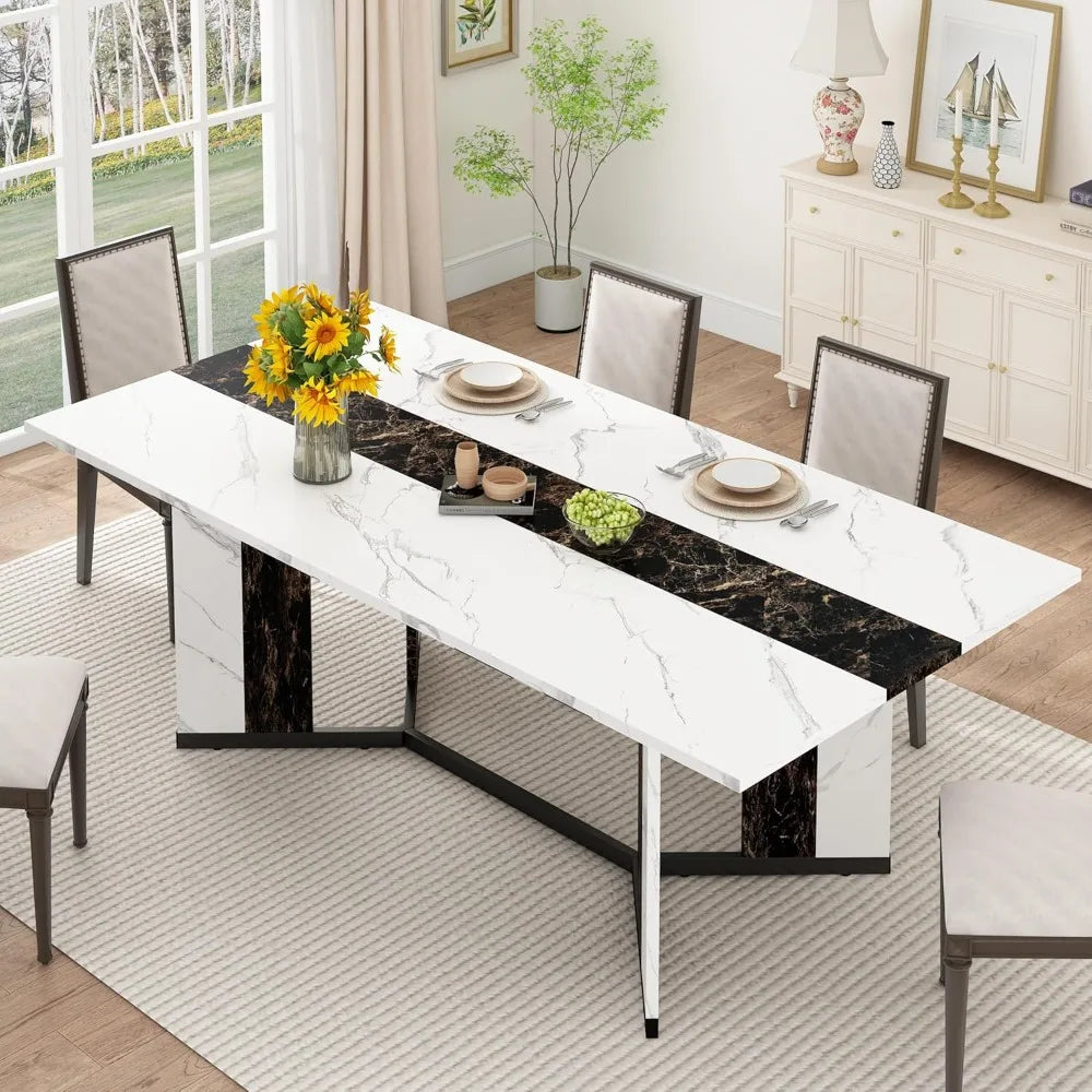 71 inch Dining Table for 4 5 6 | Modern Rectangular Kitchen Table W/Waterproof Wood Tabletop,Farmhouse Long Dining R