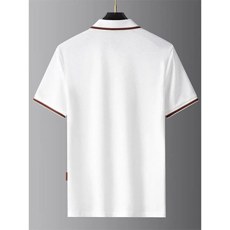 New Style Turn-down Collar Summer Casual Short-sleeve Men's Business Polo Collar Stylish Color-block Stripe T-shirt