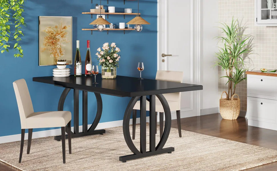LITTLE TREE Modern Dining Table for 4-6 People, 63" Large Rectangular Kitchen Table, Unique Dinner Table Kitchen,Dining Room