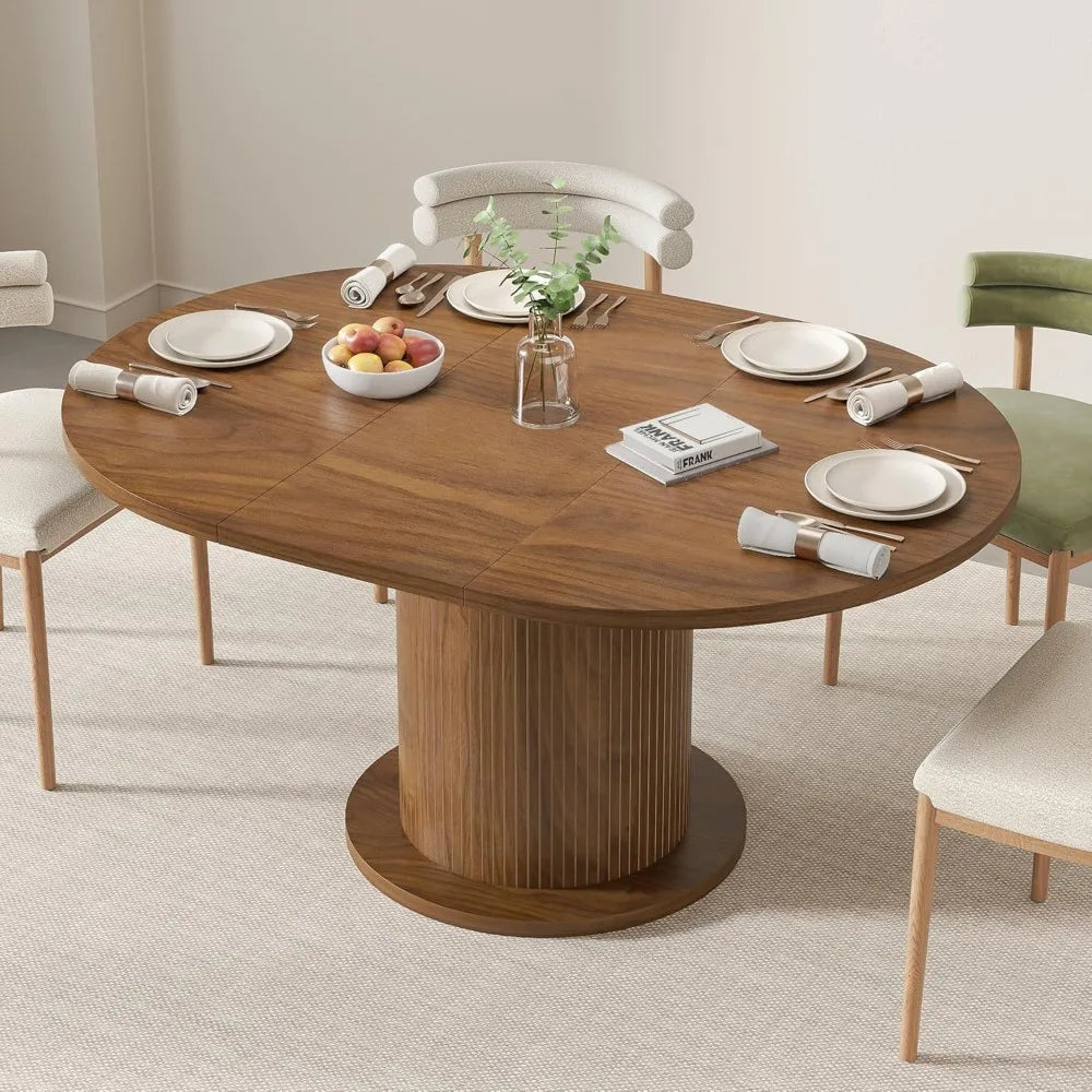 43.3 inch 59 inch Adjustable Size Round Dining Table for 4 6, Unique Design Modern Farmhouse Kitchen Table, Circle Dining Tables