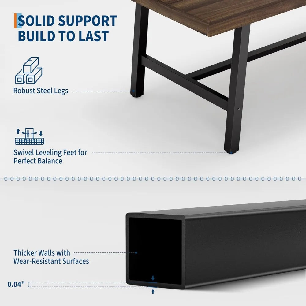 Industrial Dining Table for 6-8 People, 70.87 in Long Wooden Kitchen Table with Sturdy Metal Frame & Rustic Brown Finish