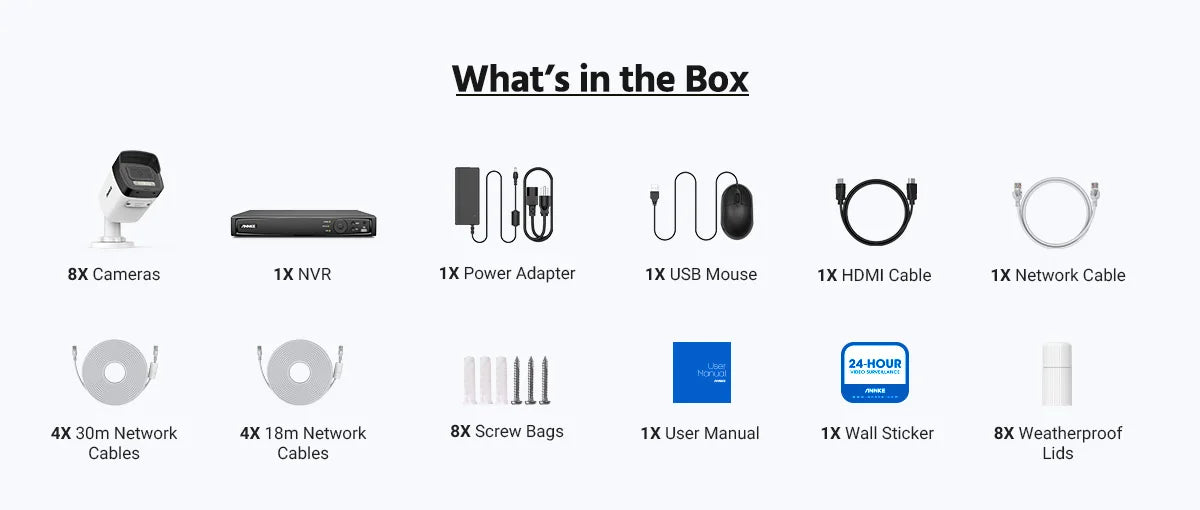 ANNKE 8CH 4K Ultra HD POE Network Video Security System 8MP H.265+ NVR With 8pcs 8MP 30m EXIR Night Vision Outdoor IP Camera