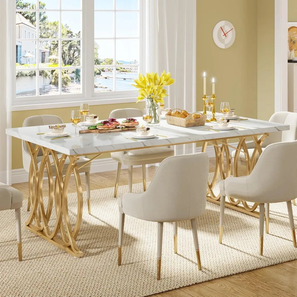 Modern Dining Table, 63" Large Kitchen Table for 4-6 People, Unique Dinner Table Kitchen & Dining Room Furniture wi